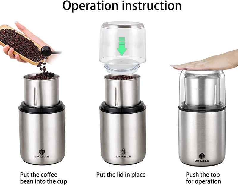 DR MILLS DM-7452 Electric Dried Spice and Coffee Grinder, Grinder and chopper,detachable cup, Dishwasher safe, Blade & cup made with SUS304 stainless steel - Image 2