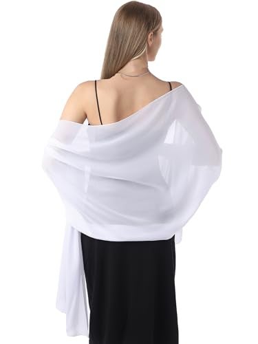 Hotshawl Chiffon Shawls and Wraps for Evening Dresses Women Elegant Soft Scarf Bridal Scarve Wedding Stole (White, One Size) - Image 2