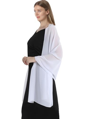 Hotshawl Chiffon Shawls and Wraps for Evening Dresses Women Elegant Soft Scarf Bridal Scarve Wedding Stole (White, One Size) - Image 5