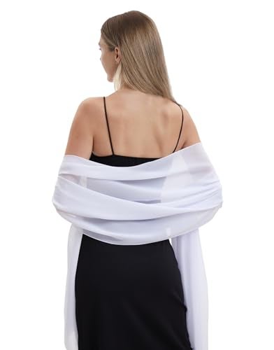 Hotshawl Chiffon Shawls and Wraps for Evening Dresses Women Elegant Soft Scarf Bridal Scarve Wedding Stole (White, One Size) - Image 3