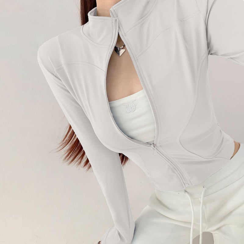 Generic Womens Fitness Jacket Autumn/Winter 2025 New Slimming Smooths Your Silhouette Quick Dry Top Long Sleeve Running Training Yoga W Ivory 