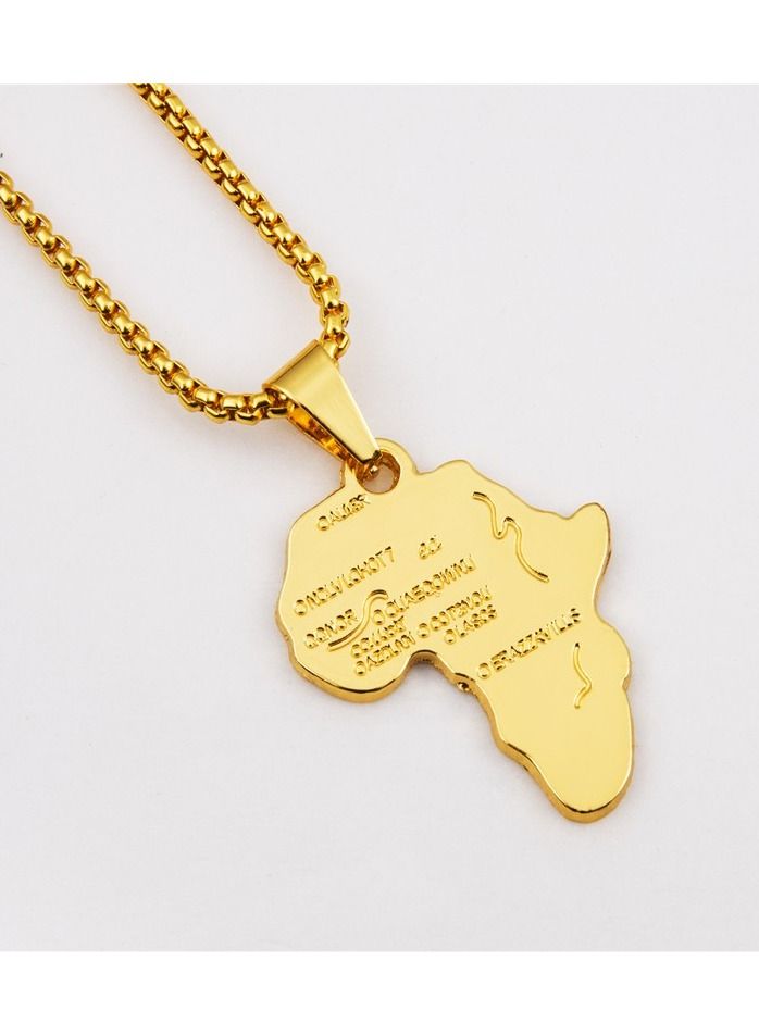 قلادة خريطة أفريقيا مع تصميم محفور على شكل خريطة أفريقيا مطلية بالذهب عيار 18، هدية أفريقية لها، هدية قلادة أفريقية للجنسين - Image 3