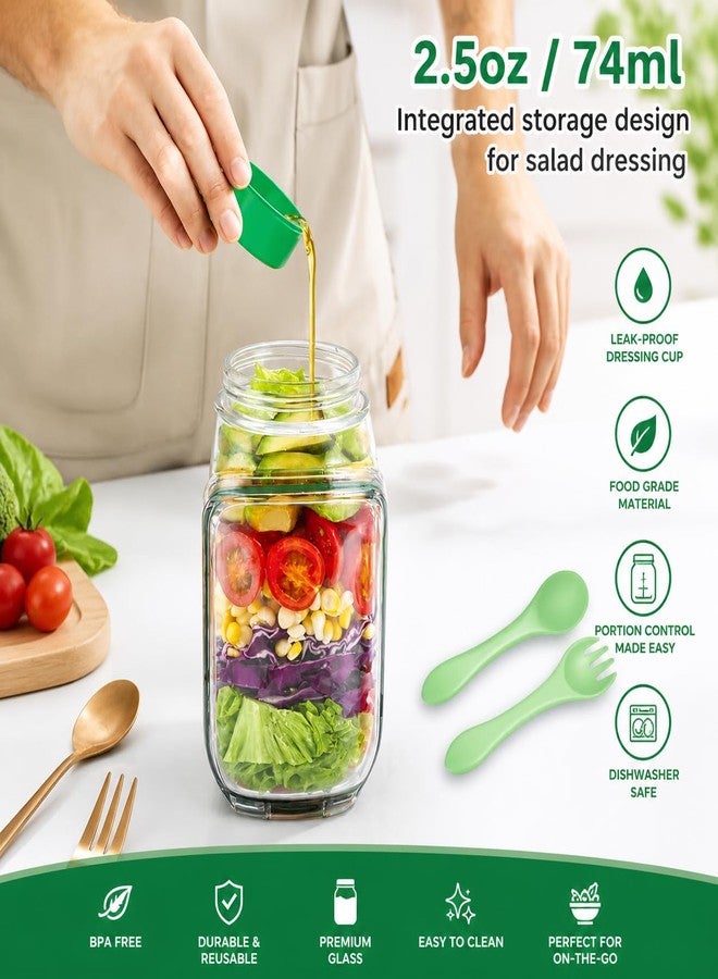 DRANZ برطمان سلطة DRANZ مانع للتسرب بفتحة جانبية وحاوية للصلصة، خالٍ من مادة BPA، محكم الإغلاق، على طراز علبة طعام ماسون، حاوية محمولة لتحضير الوجبات، مناسبة للمكتب والسفر، آمنة للاستخدام في المجمد وغسالة الصحون، أوعية للسلطة والفواكه والحبوب - Image 5