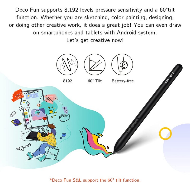XPPen Deco Fun S 6x4 Inches Graphic Tablet, 8192 Pressure Levels, Battery-Free Stylus, Compact & Lightweight, Ideal for Online Teaching & Presentations, Supports Windows/Mac/Linux/Android - Black - Image 3
