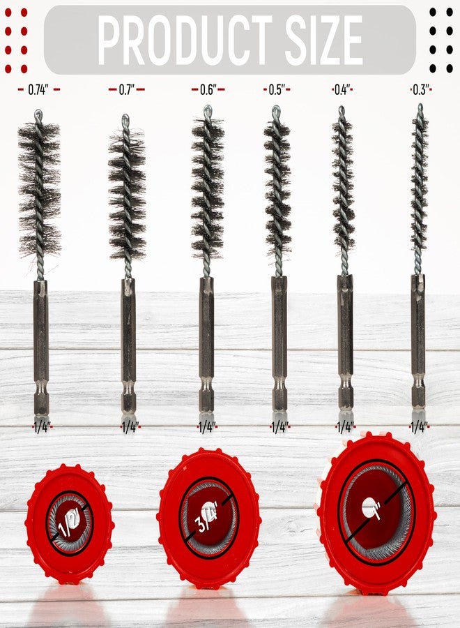 Granatan 9pcs Copper Pipe Cleaner Set for Power Drill, 1/2" 3/4" 1" Tube Brush and 6pcs Stainless Steel Wire Bore Brush, Stainless-Steel Wire Bristles & 1/4” Shan, Screws and Washers Included - Image 2