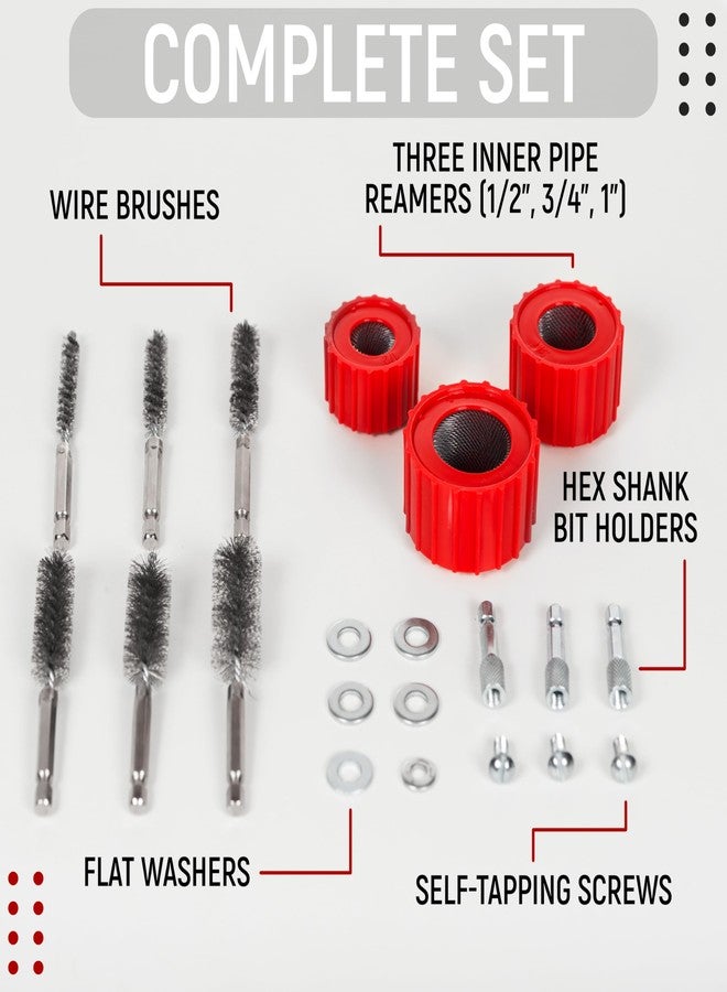 Granatan 9pcs Copper Pipe Cleaner Set for Power Drill, 1/2" 3/4" 1" Tube Brush and 6pcs Stainless Steel Wire Bore Brush, Stainless-Steel Wire Bristles & 1/4” Shan, Screws and Washers Included - Image 3