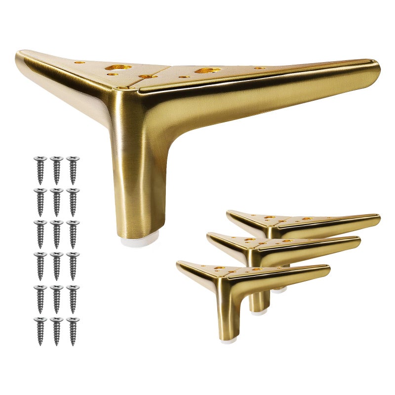 VEHCIL 4-inch Brushed Gold Furniture Legs, Legs for Furniture Set of 4 Modern Furniture Feet Metal Table Legs for Cabinet Sofa Couch Chair Bed Dresser Wardrobe Risers DIY Replacement - Image 1