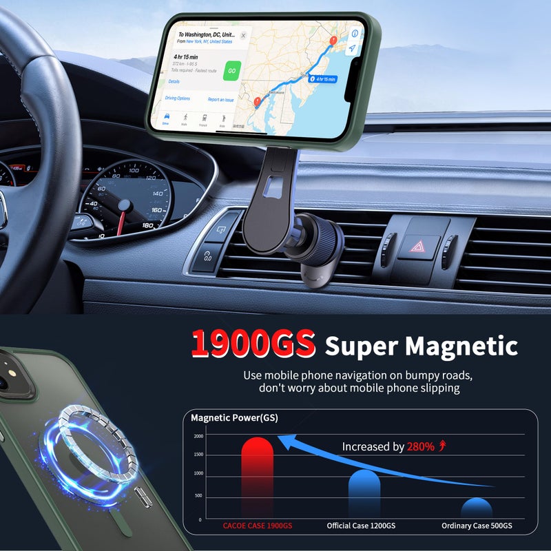 CACOE Magnetic Case for iPhone 13 & iPhone 14 6.1 inch-Compatible with MagSafe & Magnetic Car Phone Mount,Anti-Fingerprint TPU Thin Phone Cases Cover Protective Shockproof (Dark Green) - Image 2