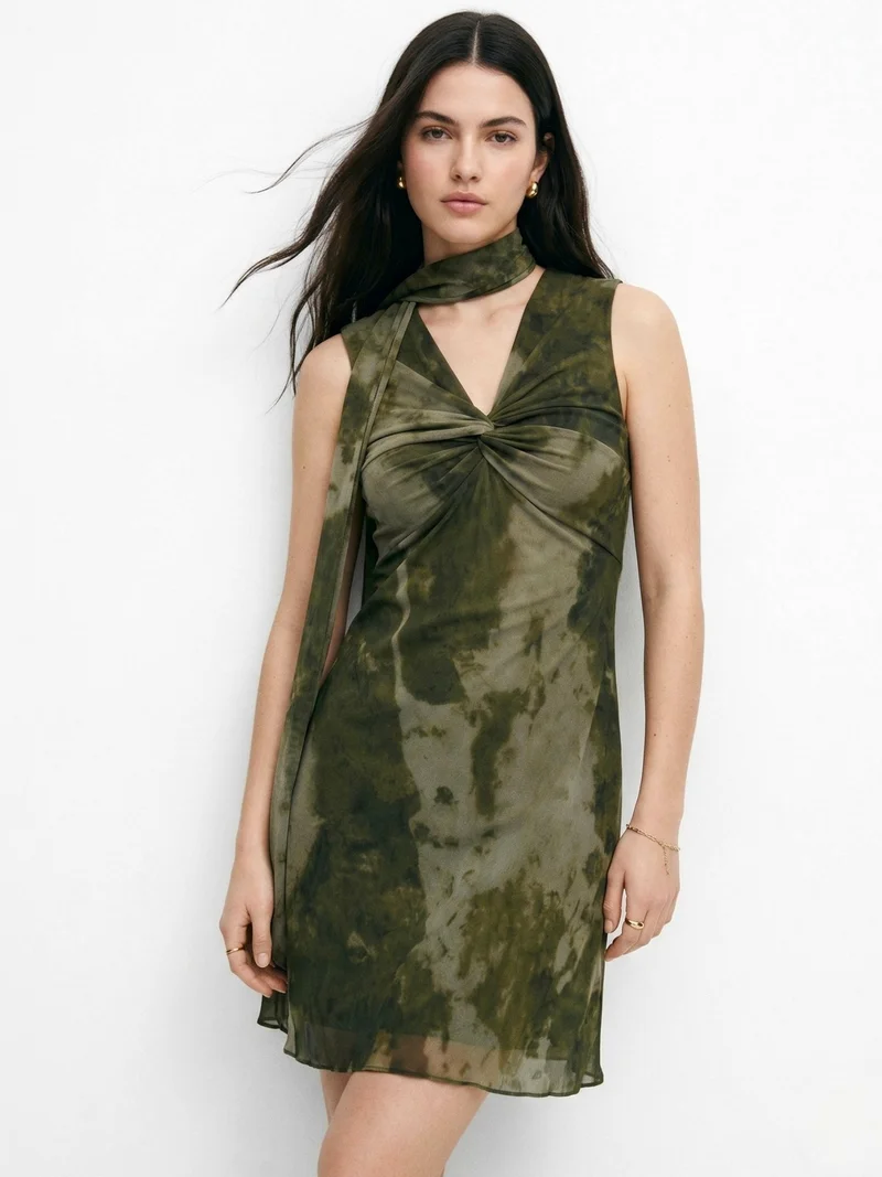 OUTZIDR  Olive Printed Halter Neck Dress for Women | Best Price UAE