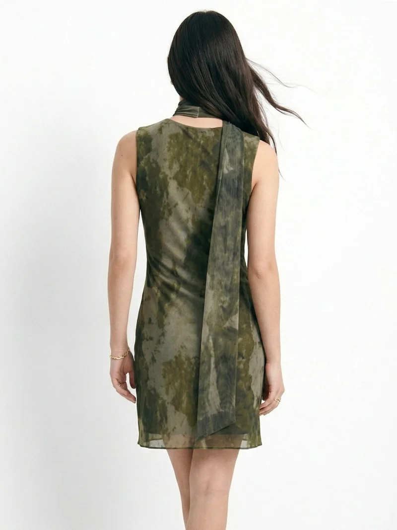 OUTZIDR  Olive Printed Halter Neck Dress for Women | Best Price UAE