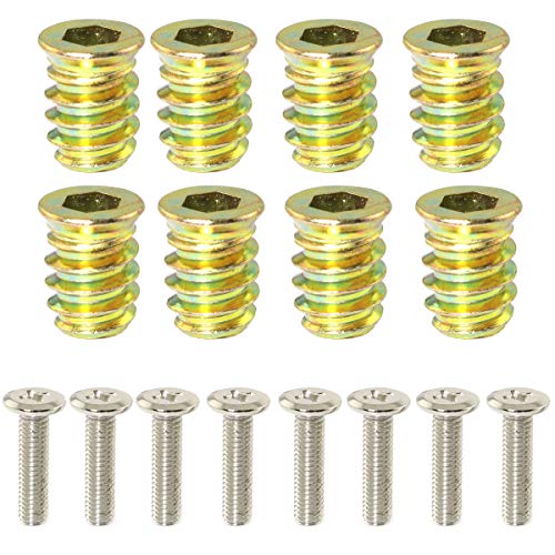 PZRT 8 Sets M6x15 Screw-in Type Hex Drive Threaded Insert Nuts and M6x25 Nickel Plated Reverse Thread Cross Recessed Screws Flat Head Phillips Screws Set - Image 1