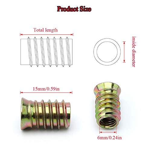 PZRT 8 Sets M6x15 Screw-in Type Hex Drive Threaded Insert Nuts and M6x25 Nickel Plated Reverse Thread Cross Recessed Screws Flat Head Phillips Screws Set - Image 4