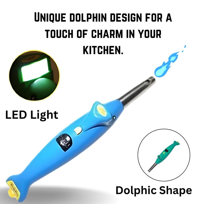 Dolphin Electric Gas Lighter with LED Torch – Versatile Multi-Functional Lighter Featuring a Built-in LED Light for Enhanced Visibility – Perfect for Cooking, Camping, and Emergency Situations