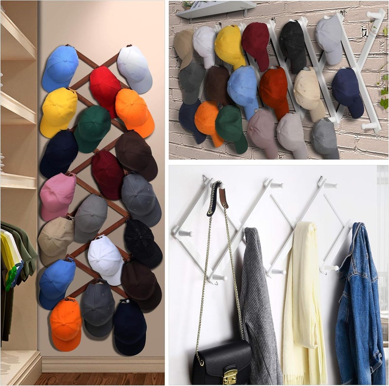 Dseap Accordion Wall Hanger:16'' High Wooden Wall Expandable Coat Rack,Hat Rack Holder,Accordion Hook for Baseball Caps,Coats,13 Peg Hooks,Dark Walnut - Image 4
