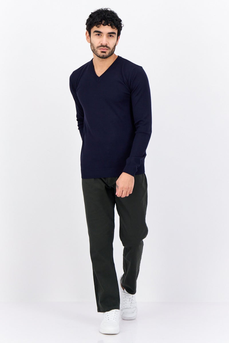 Sorbino Men V-Neck Plain Knitted Sweater, Navy - Image 4