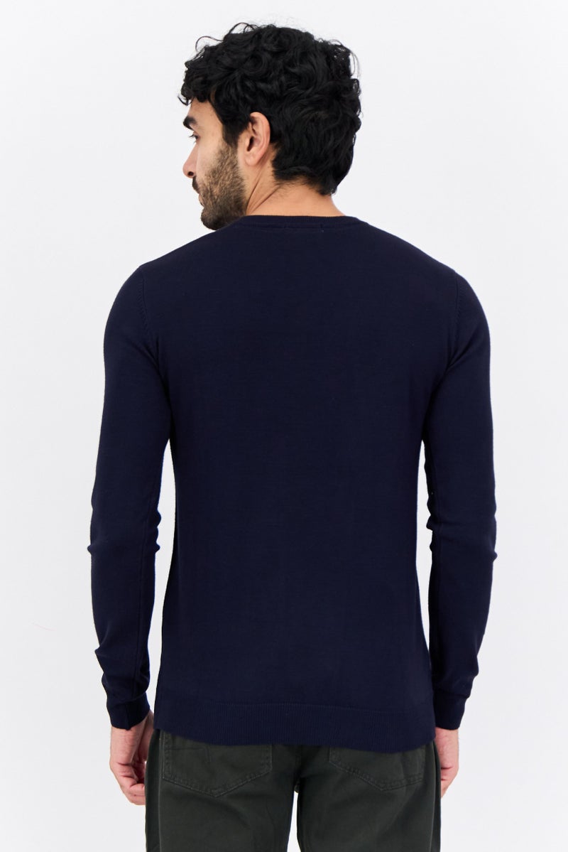Sorbino Men V-Neck Plain Knitted Sweater, Navy - Image 3