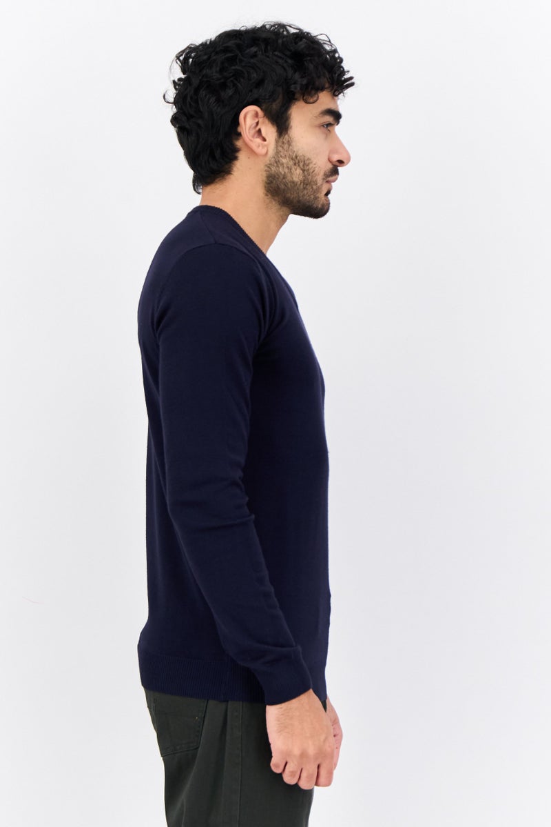 Sorbino Men V-Neck Plain Knitted Sweater, Navy - Image 2