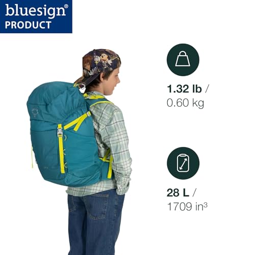 Osprey Jet 28L Kid's Hiking Backpack, Green Canopy - Image 2