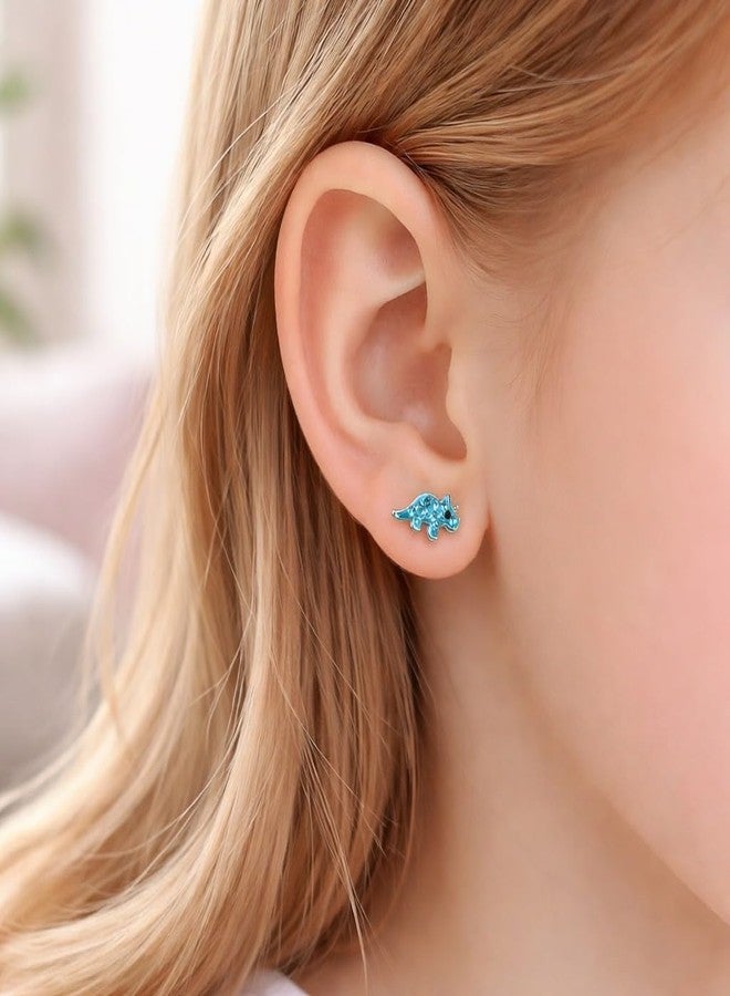 ICYROSE 925 Sterling Silver Set of 3 Pairs Dinosaur with crystal Small Stud Earrings (Nickel Free) - Image 3