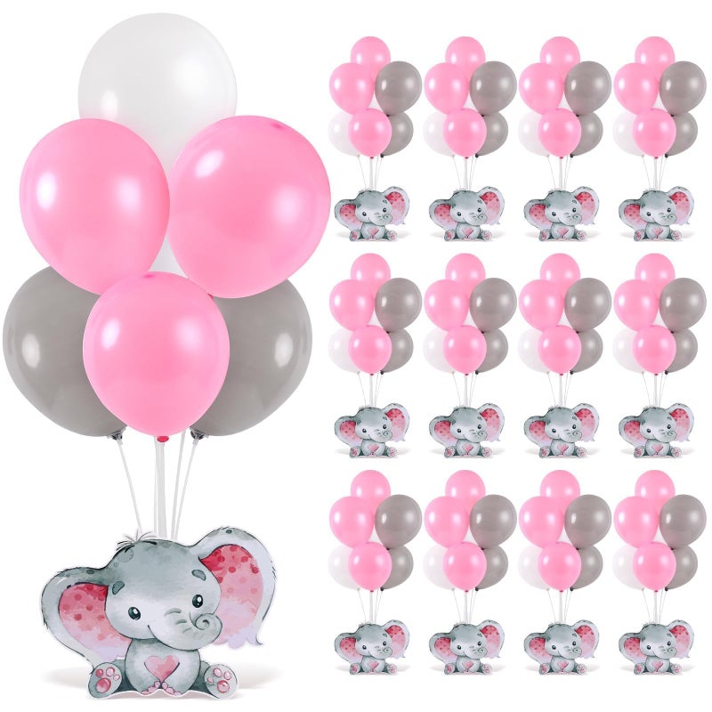 YLOLUL 12 Sets Elephant Baby Shower Balloon Stand Kit for Table Pink Elephant with Balloon Centerpieces Decor for Elephant Theme Gender Reveal Birthday Party Photo Props Supplies - Image 1