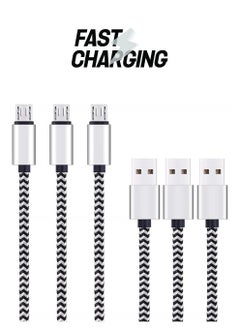 Ailun Micro USB Cable 10ft 3Pack High Speed 2.0 USB A Male to Micro USB Sync Charging Nylon Braided Cable for Android Phone Charger Cable Tablets Wall and Car Charger Connection Silver&Blackwhite  - Image 1