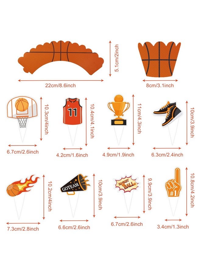 Boerni 48 Pieces Basketball Cupcake Toppers Wrappers for Boys Girls, Sports Theme Basketshooting Sneakers Champion Jersey Patterns Cupcake Decoration for Kids Birthday Baby Shower Party Holiday Supplies - Image 2