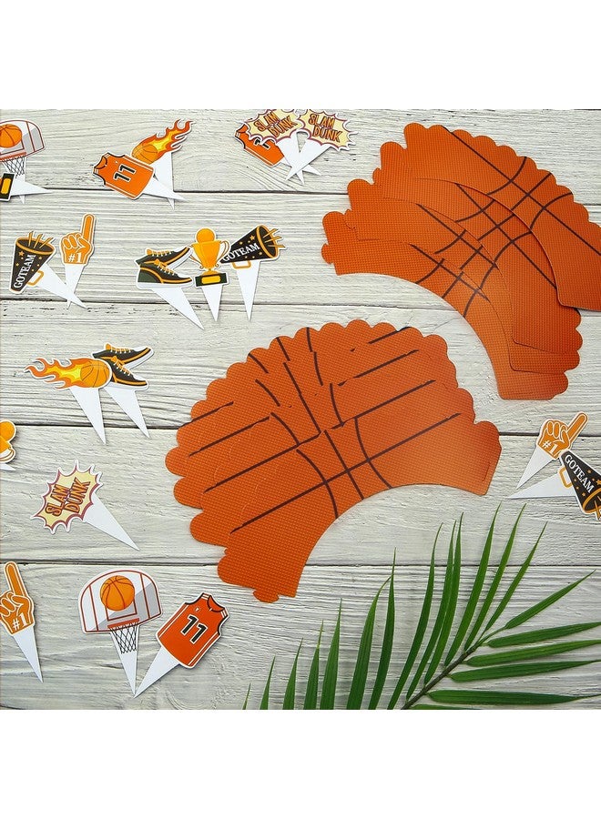 Boerni 48 Pieces Basketball Cupcake Toppers Wrappers for Boys Girls, Sports Theme Basketshooting Sneakers Champion Jersey Patterns Cupcake Decoration for Kids Birthday Baby Shower Party Holiday Supplies - Image 3