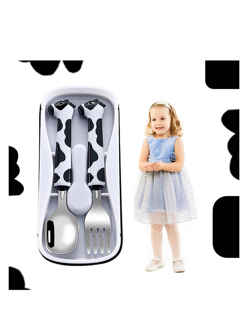 SYOSI Toddler Utensils Kids Spoon and Fork Set, Spoon & Baby Fork Set Stainless Steel Silverware Child Flatware, BPA Free Cute Easy for Toddlers to Grip, BPA Free Training Utensils - Image 1