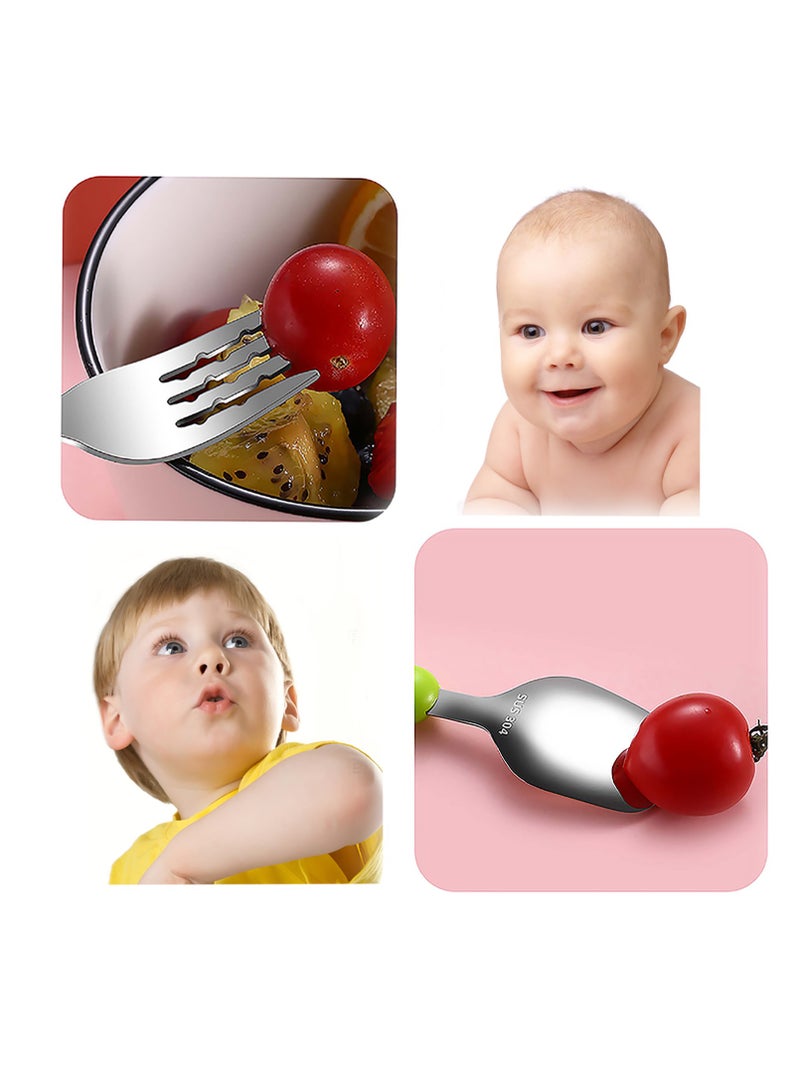 SYOSI Toddler Utensils Kids Spoon and Fork Set, Spoon & Baby Fork Set Stainless Steel Silverware Child Flatware, BPA Free Cute Easy for Toddlers to Grip, BPA Free Training Utensils - Image 5