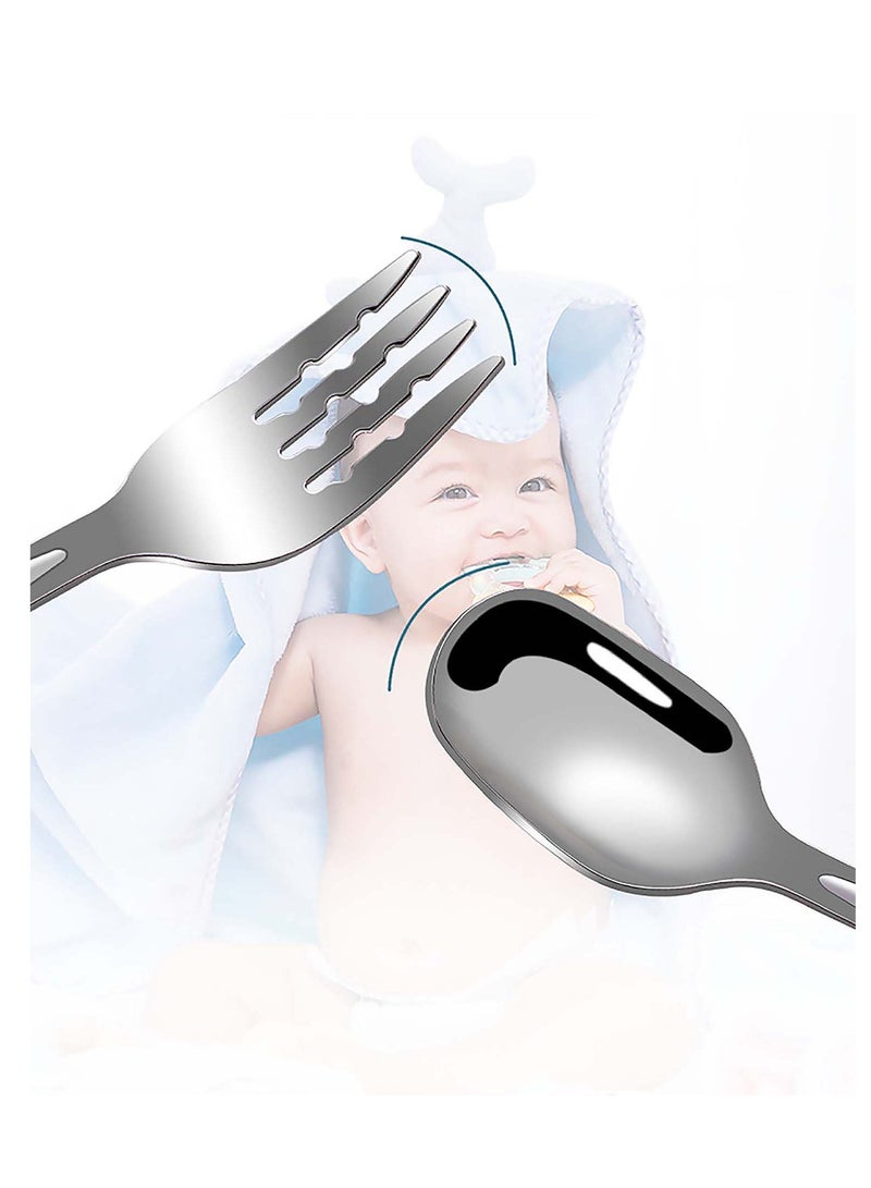 SYOSI Toddler Utensils Kids Spoon and Fork Set, Spoon & Baby Fork Set Stainless Steel Silverware Child Flatware, BPA Free Cute Easy for Toddlers to Grip, BPA Free Training Utensils - Image 3