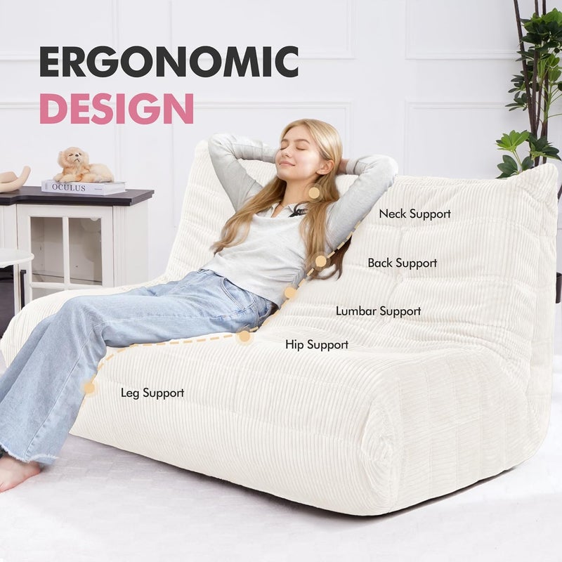 Cansunna كرسي من نوع “بين باغ” (Bean Bag Chair)، أريكة كبيرة، مناسبة للبالغين، مزود بوسادة من الرغوة الذاكرة (Memory Foam)، للاستخدام في المنزل أو الشقة أو أماكن الألعاب (لون أبيض بنعال دمية). - Image 5