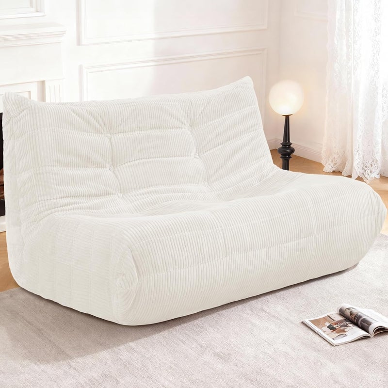 Cansunna كرسي من نوع “بين باغ” (Bean Bag Chair)، أريكة كبيرة، مناسبة للبالغين، مزود بوسادة من الرغوة الذاكرة (Memory Foam)، للاستخدام في المنزل أو الشقة أو أماكن الألعاب (لون أبيض بنعال دمية). - Image 1