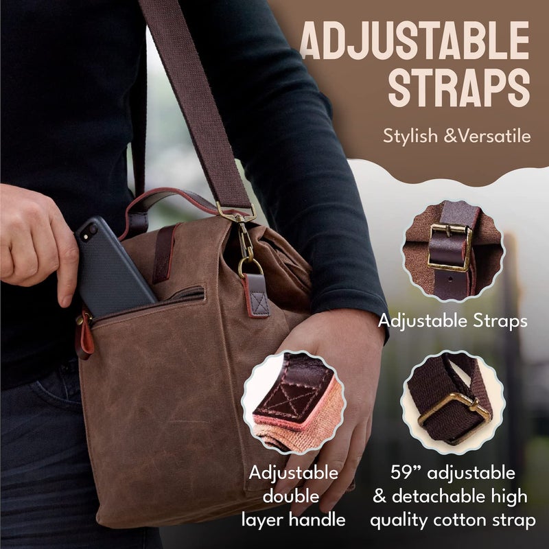 ASEBBO Insulated Lunch Bag 10L Sturdy Waxed Canvas Lunch Box for Men and Women, Leakproof Insulated Cooler Bag for Work Picnic Hiking, Lunchbox for Adults with Shoulder Strap (Brown) - Image 4