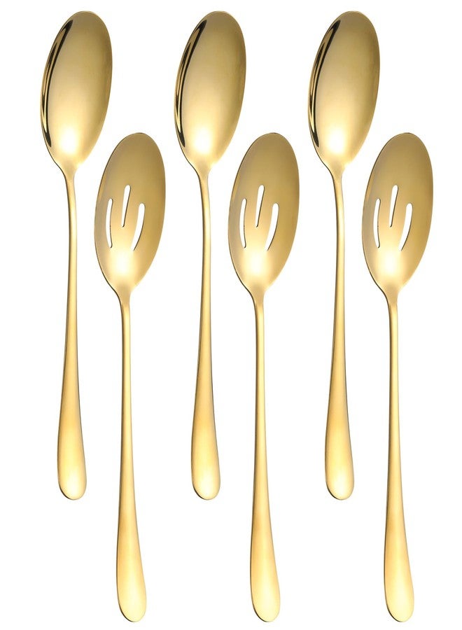 LayHyand 6 Pieces Serving Spoons Set, 8.7 Inch Serving Spoon, Includes 3 Server Spoon and 3 Slotted Spoons, Stainless Steel Buffet Banquet Large Utensils Cutlery Set for Kitchen, Gold - Image 1