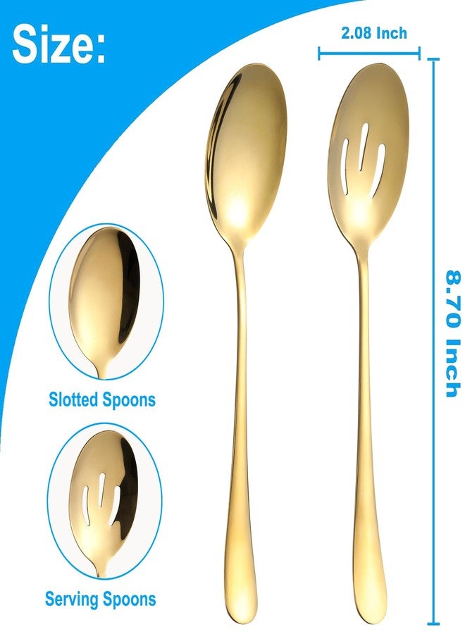 LayHyand 6 Pieces Serving Spoons Set, 8.7 Inch Serving Spoon, Includes 3 Server Spoon and 3 Slotted Spoons, Stainless Steel Buffet Banquet Large Utensils Cutlery Set for Kitchen, Gold - Image 3