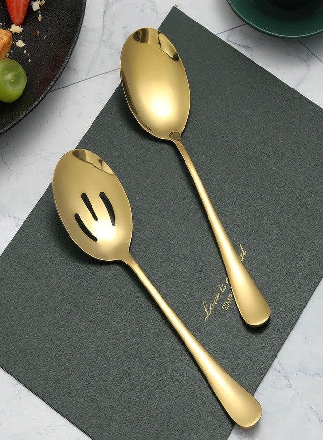 LayHyand 6 Pieces Serving Spoons Set, 8.7 Inch Serving Spoon, Includes 3 Server Spoon and 3 Slotted Spoons, Stainless Steel Buffet Banquet Large Utensils Cutlery Set for Kitchen, Gold - Image 2