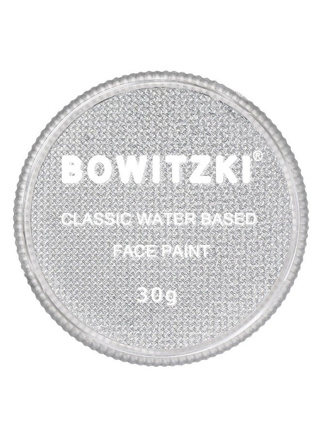 بويتزكي طلاء وجه احترافي من Bowitzki 30 جرام طلاء للجسم طلاء وجه مائي آمن للأطفال والكبار كعكة مقسمة لون واحد - فضي معدني  - Image 1
