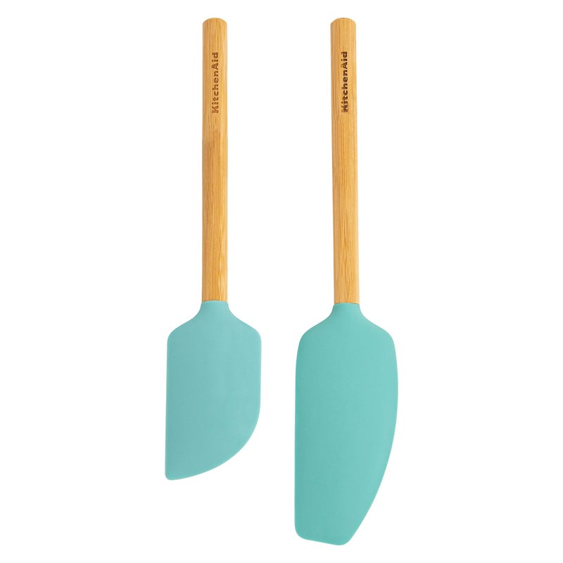 KitchenAid Bamboo Spatula Set 2Piece Aqua Sky