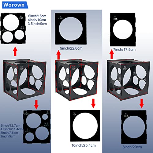 Worown 11 Holes Collapsible Black Plastic Balloon Sizer Box, Sizer Cube, Size Measurement Tools for Balloon Decorations, Arches (2-10 Inch) - Image 3