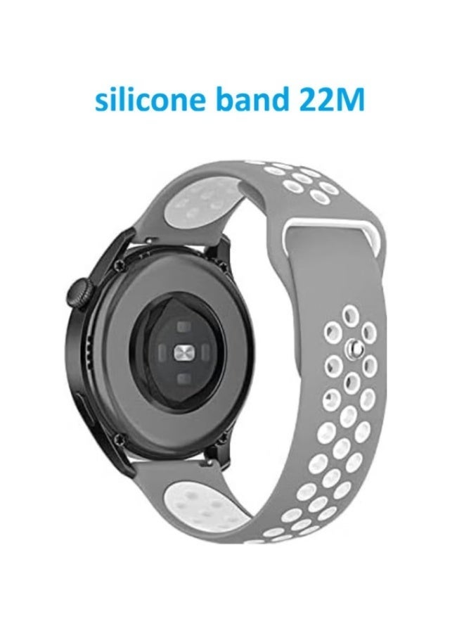 سوار ساعة من السيليكون جيد التهوية متوافق مع الساعات الذكية مقاس 22 ملم - ( رمادي / ابيض ) - Image 1