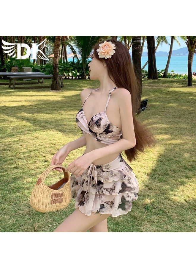 Dk Women's Swimsuit, New Floral Butterfly Design, Elegant One-piece Dress Style Hot Spring Resort Swimwear - Image 5