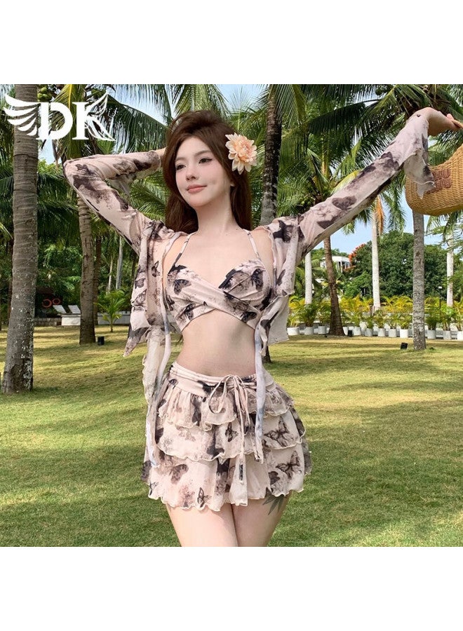 Dk Women's Swimsuit, New Floral Butterfly Design, Elegant One-piece Dress Style Hot Spring Resort Swimwear - Image 2