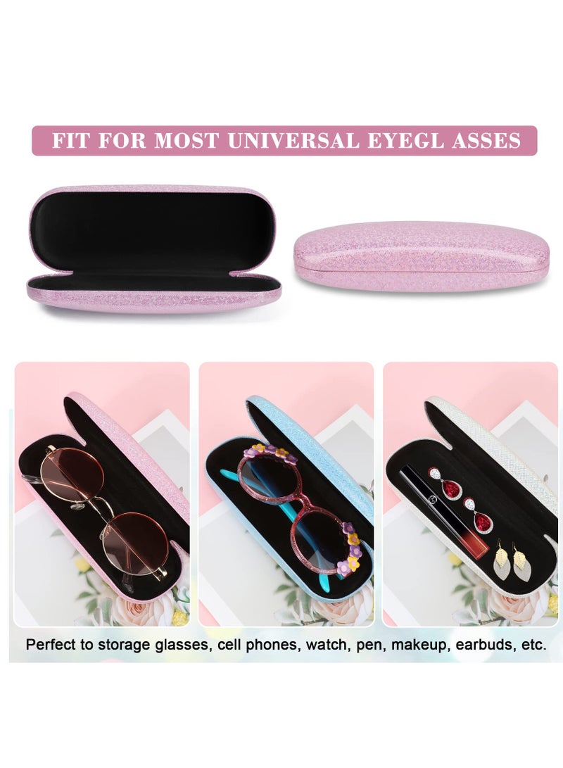 SOLARAE 3 Pieces Hard Shell  Pu Leather Eyeglasses Case, Portable Protective Sunglasses Case, Glitter Glasses Case with Microfiber Cleaning Cloth for Men Women Girl Travel Study Work, Laser Myopia Mirror Box - Image 3