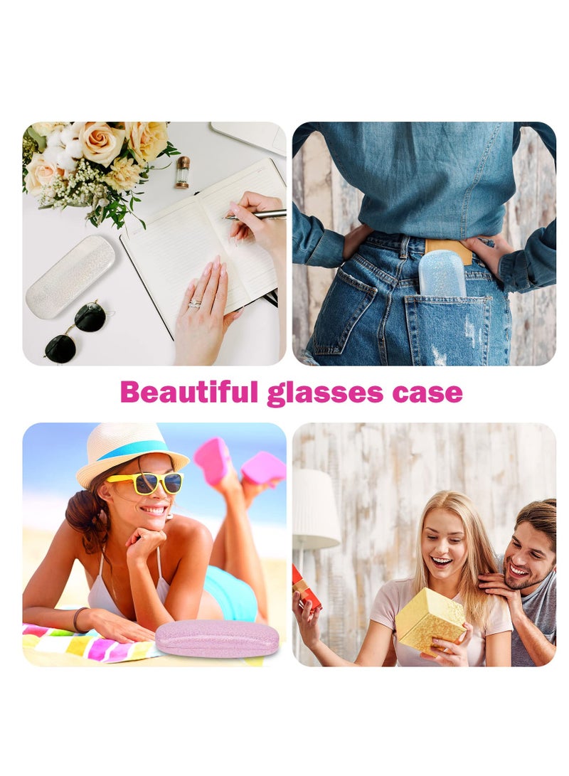 SOLARAE 3 Pieces Hard Shell  Pu Leather Eyeglasses Case, Portable Protective Sunglasses Case, Glitter Glasses Case with Microfiber Cleaning Cloth for Men Women Girl Travel Study Work, Laser Myopia Mirror Box - Image 5