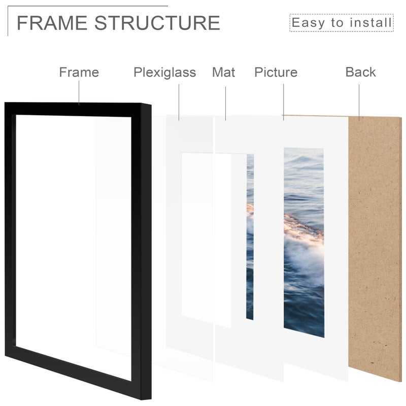 Fisnish 8.5x11 Picture Frame Sef of 10  Display Pictures 6x8 with Mat or 8.5 x 11 Without Mat  Photo Frame Collage for Wall Gallery Decor  Hanging or Tabletop Display  Black - Image 4
