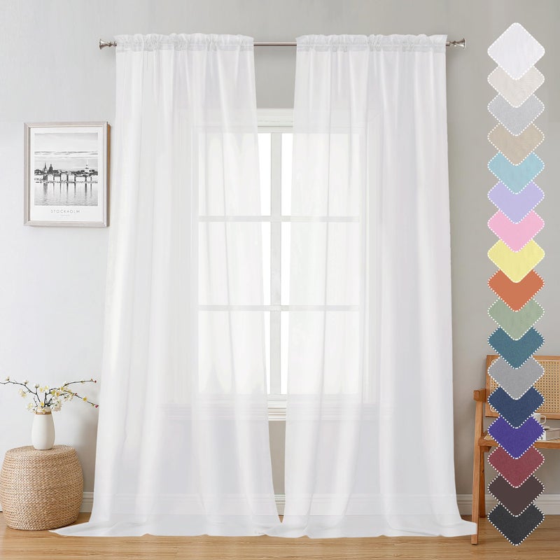Lecloud Sheer White Curtains 45 Inch Length 2 Panels  Airy Voile Short Curtains for Small Windows  Light-Filtering Curtain for Bedroom Bathroom Kitchen  Each Panel 42 X 45 Inch - Image 3