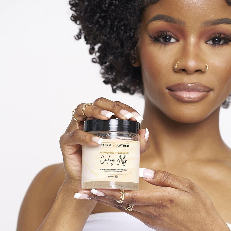 Bask & Lather Aloequench Flaxseed Coiling Jelly, Vegan Curl Defining Jelly with Flaxseed Oil & Aloe Vera, 8oz, Hydrates, Strengthens, Reduces Breakage & Frizz, Cruelty Free, Chemical Free - Image 3