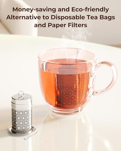 Reinmoson 2 Pack Reinmoson Mini Tea Strainers for Loose Tea, Extra Fine Mesh Tea Infuser, 304 Stainless Steel & Updated Slim Threaded Lid, Loose Leaf Tea Steeper for Black Tea, Rooibos, etc - Image 5