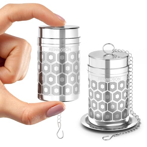 Reinmoson 2 Pack Reinmoson Mini Tea Strainers for Loose Tea, Extra Fine Mesh Tea Infuser, 304 Stainless Steel & Updated Slim Threaded Lid, Loose Leaf Tea Steeper for Black Tea, Rooibos, etc - Image 1
