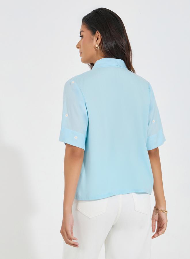 Styli Embroidered Shawl Lapel Shirt  - Image 5